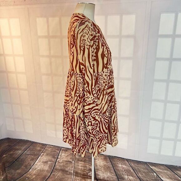 🔥🔥5 for $25🔥🔥 AFRM brown tan animal print long sleeve babydoll mini dress - Picture 7 of 13